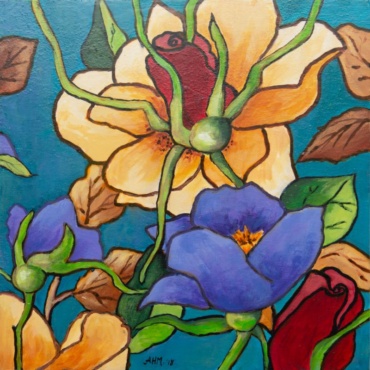 Roses and Purple Poppies I